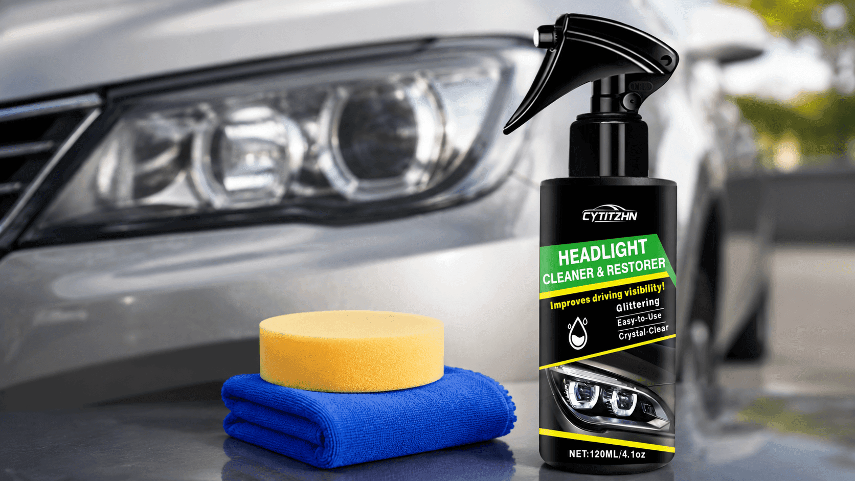 CYTITZHN Headlight Restoration Spray bottle for restoring cloudy, yellowed car headlights to clear shine