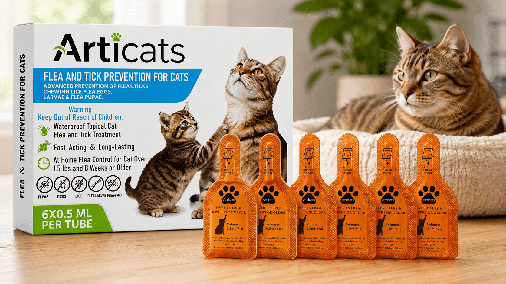 Articats Flea and Tick Prevention for Cats topical treatment box for monthly flea and tick protection for indoor and outdoor cats